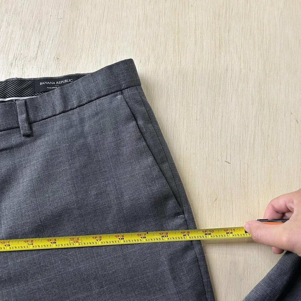 Banana Republic Pants Mens 34x34 Gray Plaid Tailored Slim Fit Dress Workwear